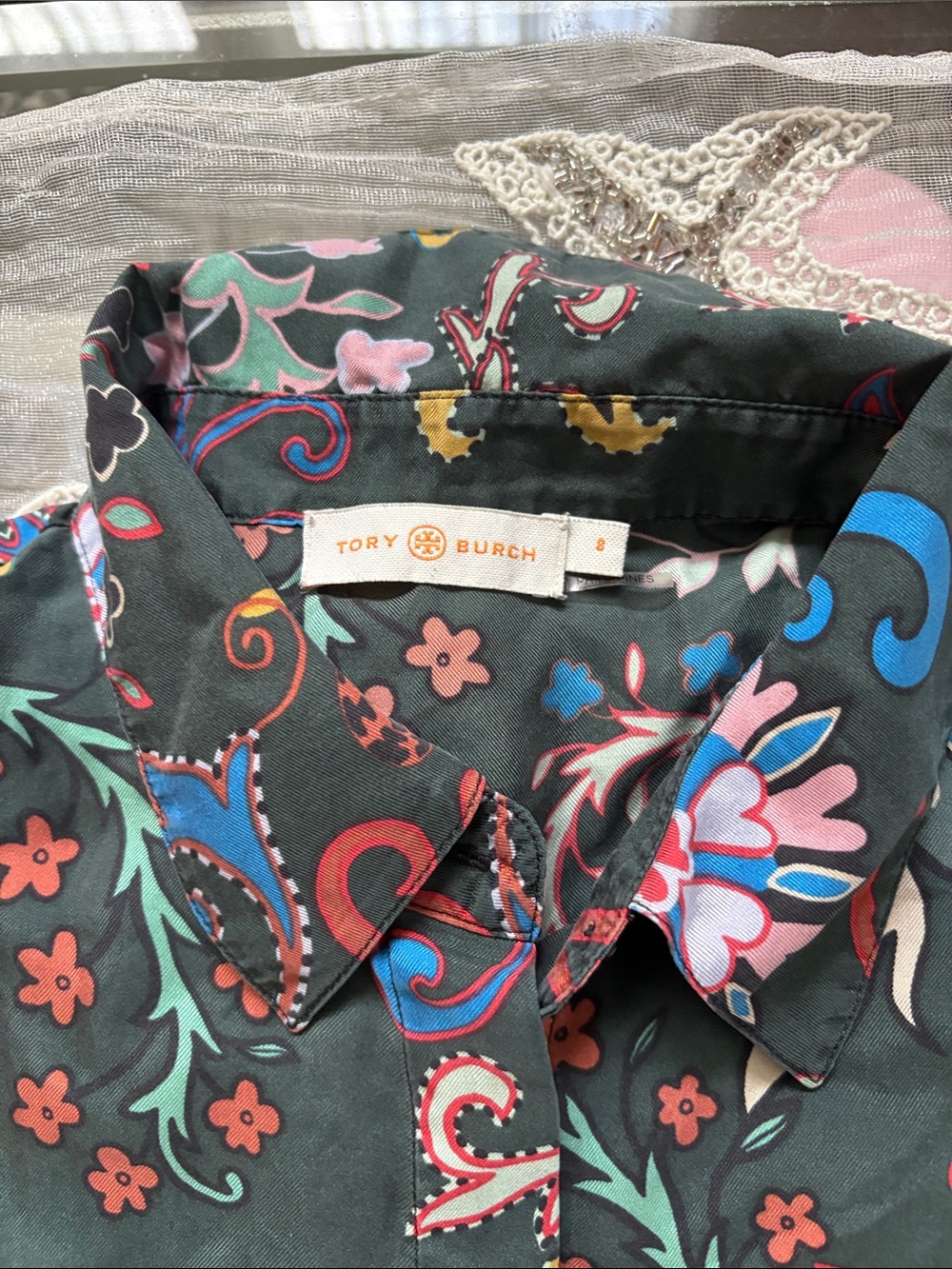 Tory Burch Black Floral Print Button-Down Shirt